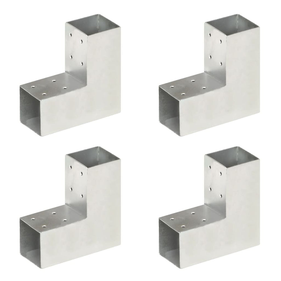 Stolpanslutningar, 4 st, L-formade, galvaniserad metall, 71x71 mm
