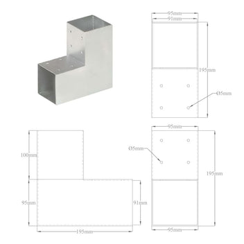 Tolppaliitin L-muoto galvanoitu metalli 91x91 mm