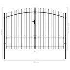 Puutarhaportti tuplaovi piikkikärjillä teräs 300cm, 2 eri korkeutta