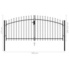Puutarhaportti tuplaovi piikkikärjillä teräs 3x1,25 m musta