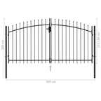 Puutarhaportti tuplaovi piikkikärjillä teräs 3x1,5 m musta
