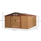 Teräksinen säänkestävä pihavaja 12,4 m² - työkaluvaja I puutarhavaja I polkupyörävaja, ruskea 340 x 386 x 200 cm