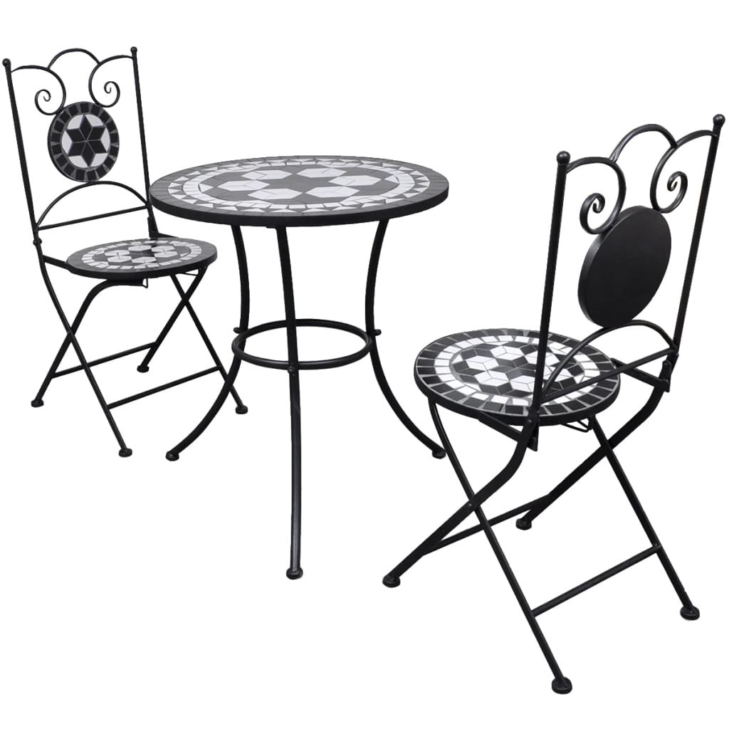 3-delat bistromöbelset, mosaik svart och vitt