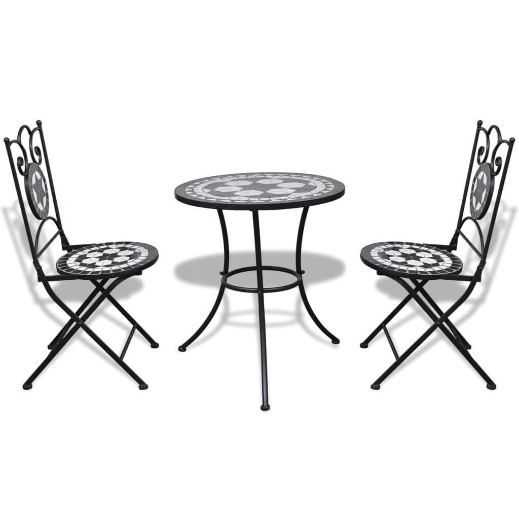 3-delat bistromöbelset, mosaik svart och vitt