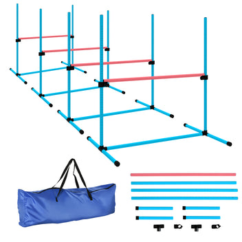 Koiran agility-esteet 4 kpl, korkeus säädettävä, kantolaukku, 99 x 65 x 94 cm, vaaleansininen