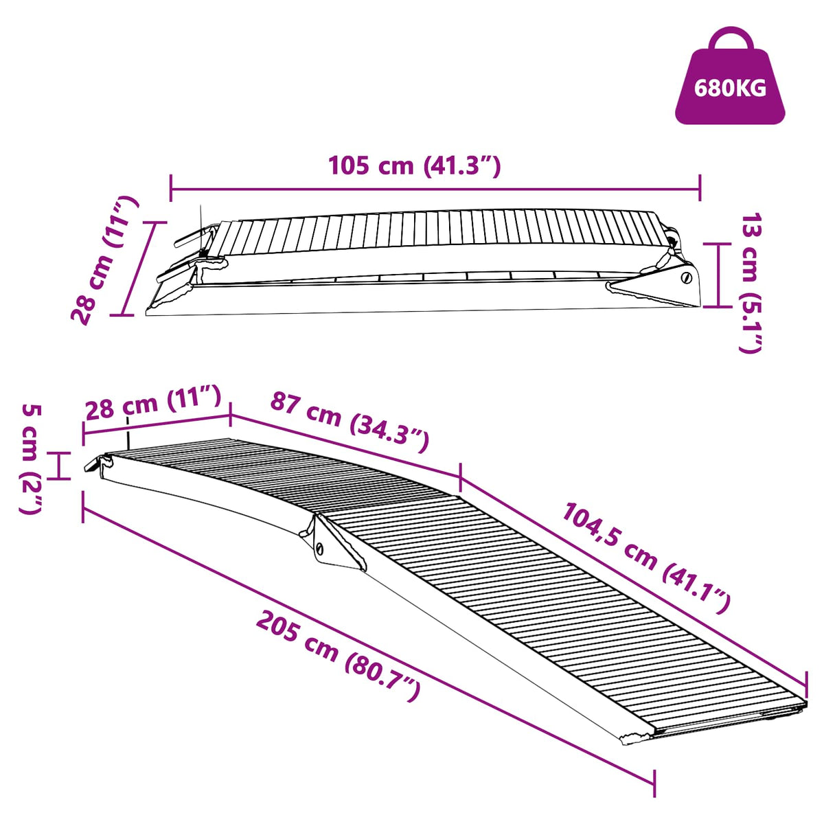 Moottoripyöräramppi 680 kg 2 kpl Hopea 680 kg Alumiini