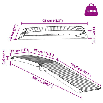 Moottoripyöräramppi 680 kg 2 kpl Hopea 680 kg Alumiini