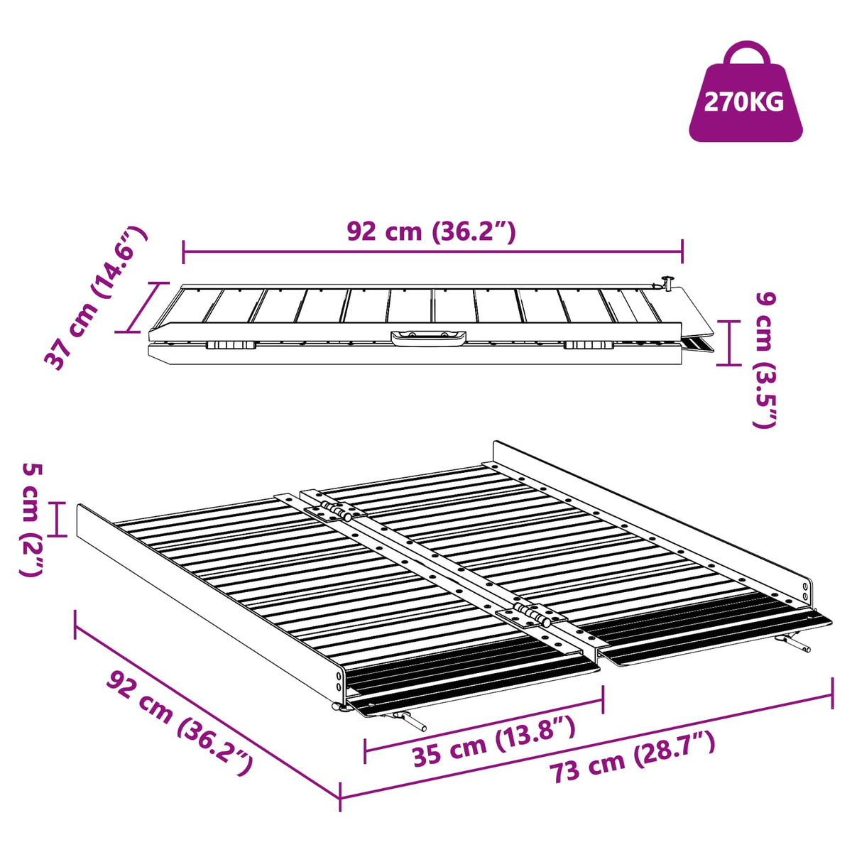 Rollaattorin ramppi 270 kg Hopea 270 kg Alumiini 92 x 73 x 5 cm