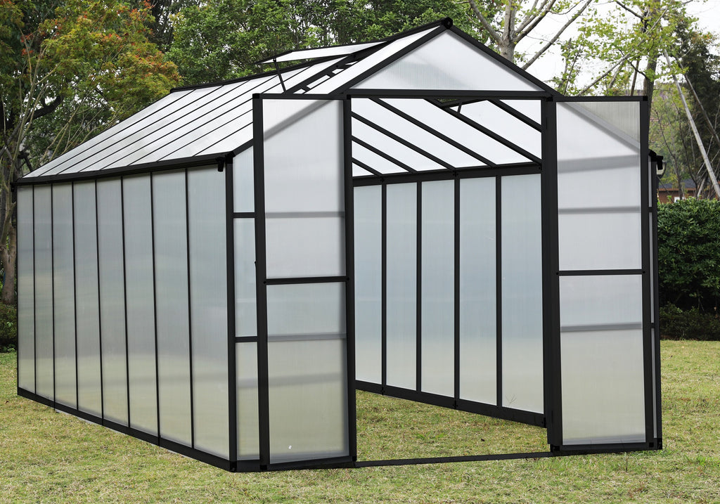 POHJOLA GARDEN STRONG Iso Kasvihuone 11m2 + sokkeli, 4mm 800g/M2 Kennolevyt, musta