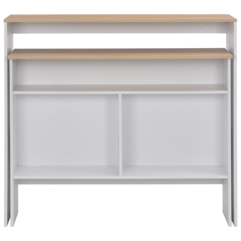 Baaripöytä 2 pöytätasolla valkoinen ja tammi 130x40x120 cm