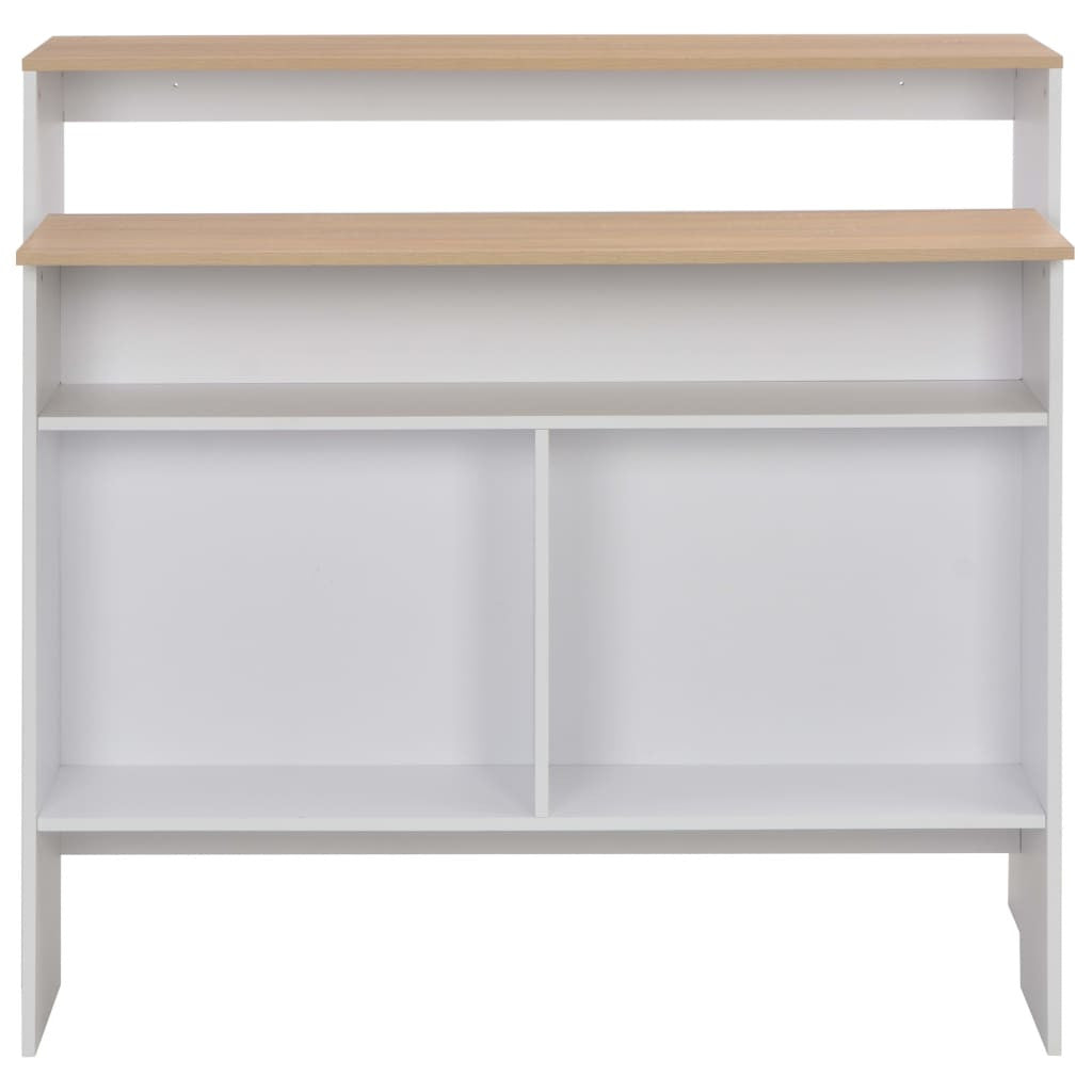 Baaripöytä 2 pöytätasolla valkoinen ja tammi 130x40x120 cm