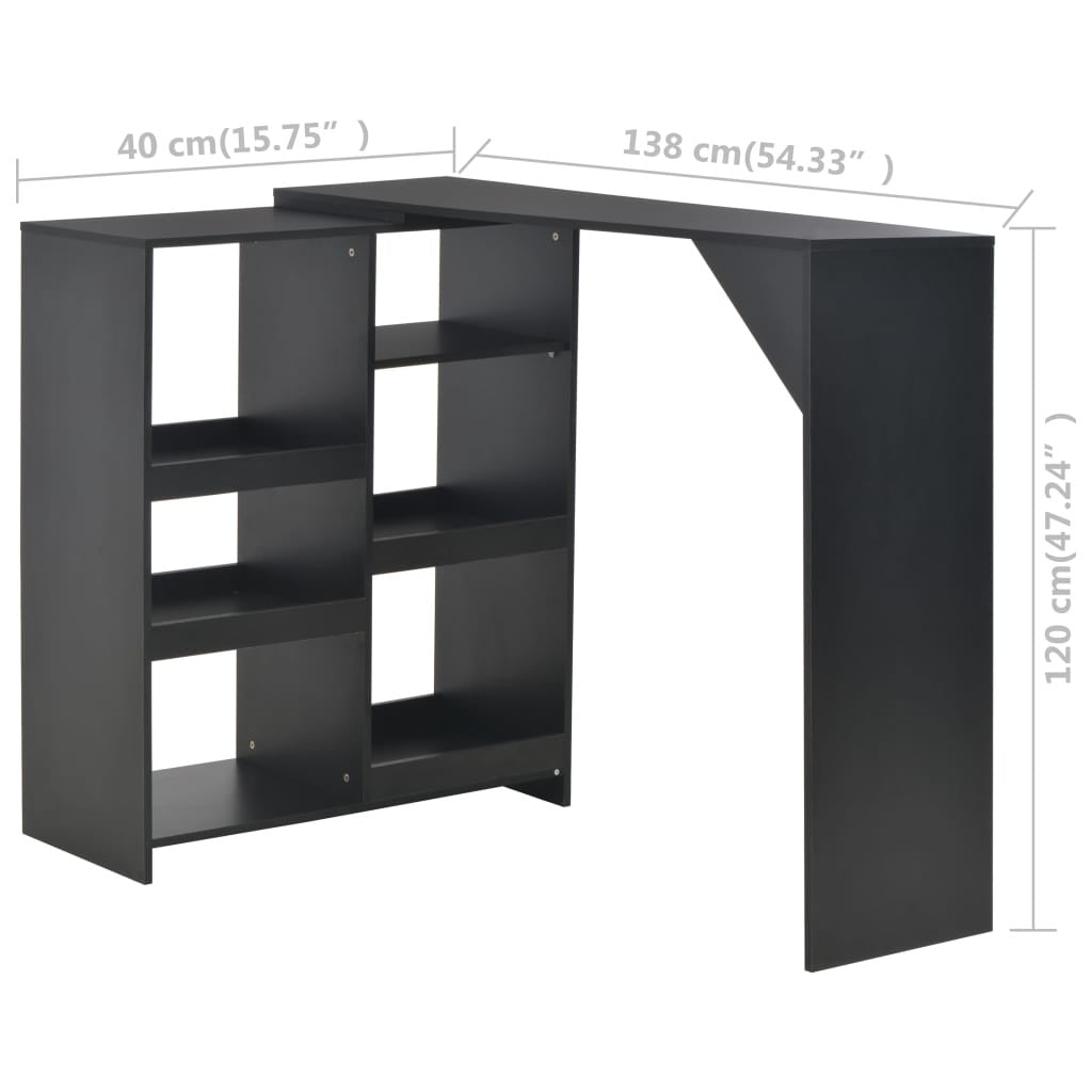 Barbord med avtagbar hylla, svart, 138x40x120 cm