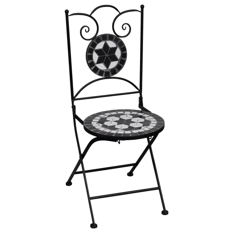 3-delat mosaikbistroset med keramiska plattor i svart och vitt.