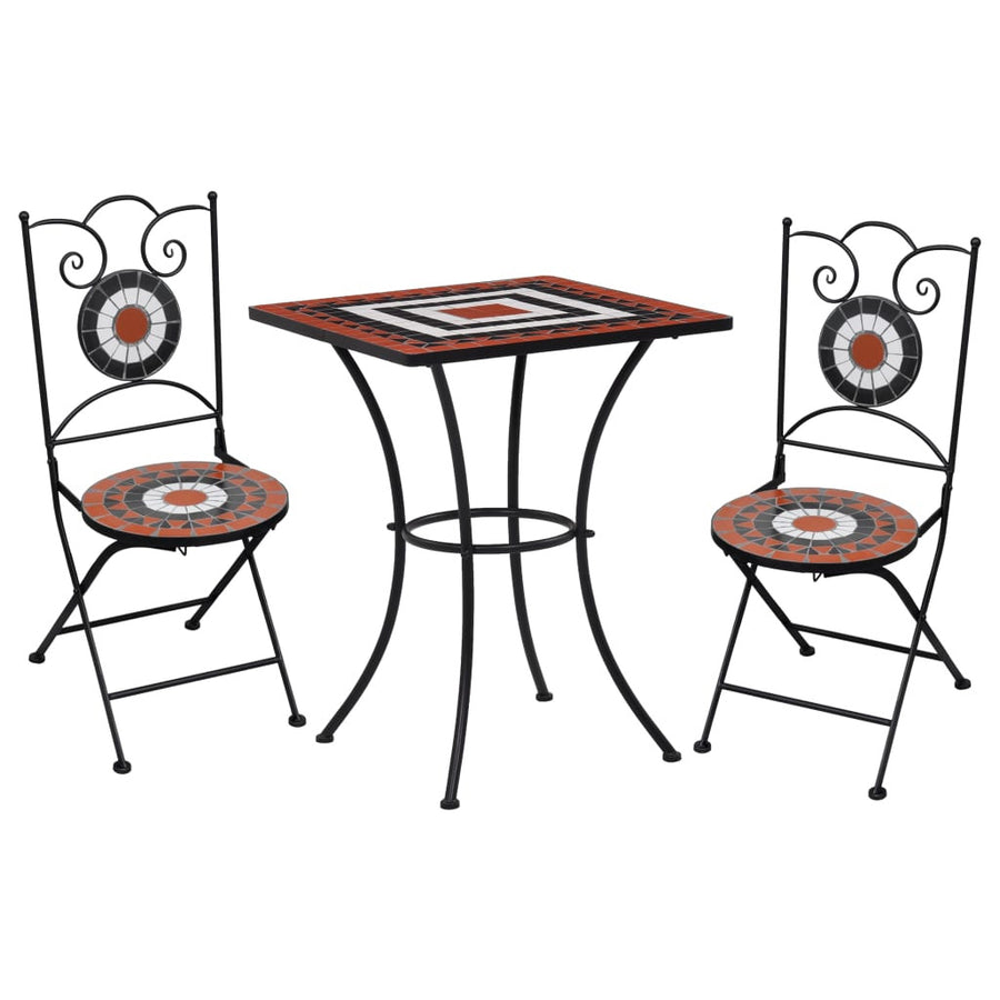 3-delat mosaikbistroset, keramik i terrakotta och vitt