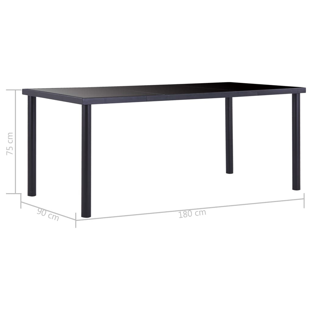 Matbord, svart, 180x90x75 cm, härdat glas