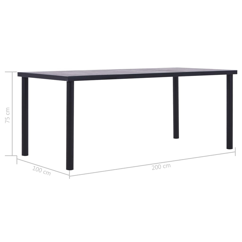 Matbord, svart och betonggrått, 200x100x75 cm, MDF