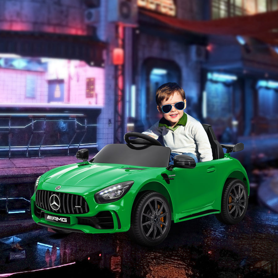 Lasten sähköauto Mercedes-AMG GT R 12V, kaukosäädin, valot ja musiikki, 3–6 v, vihreä