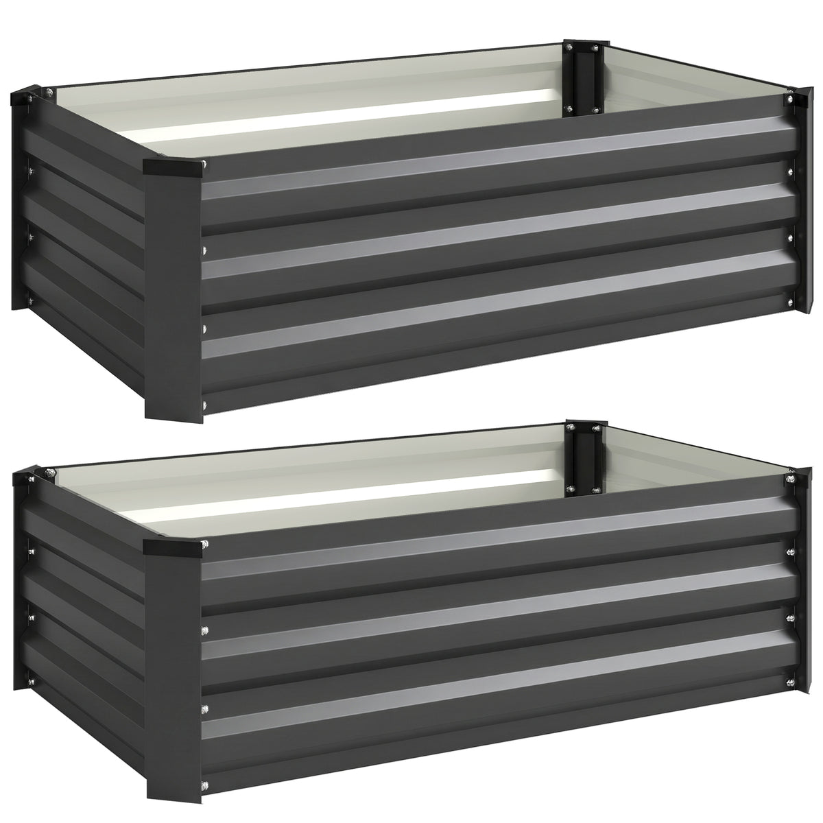 Metalliset kasvatuslaatikot avoimella pohjalla, 2 kpl, 100 x 60 x 30 cm, tummanharmaa