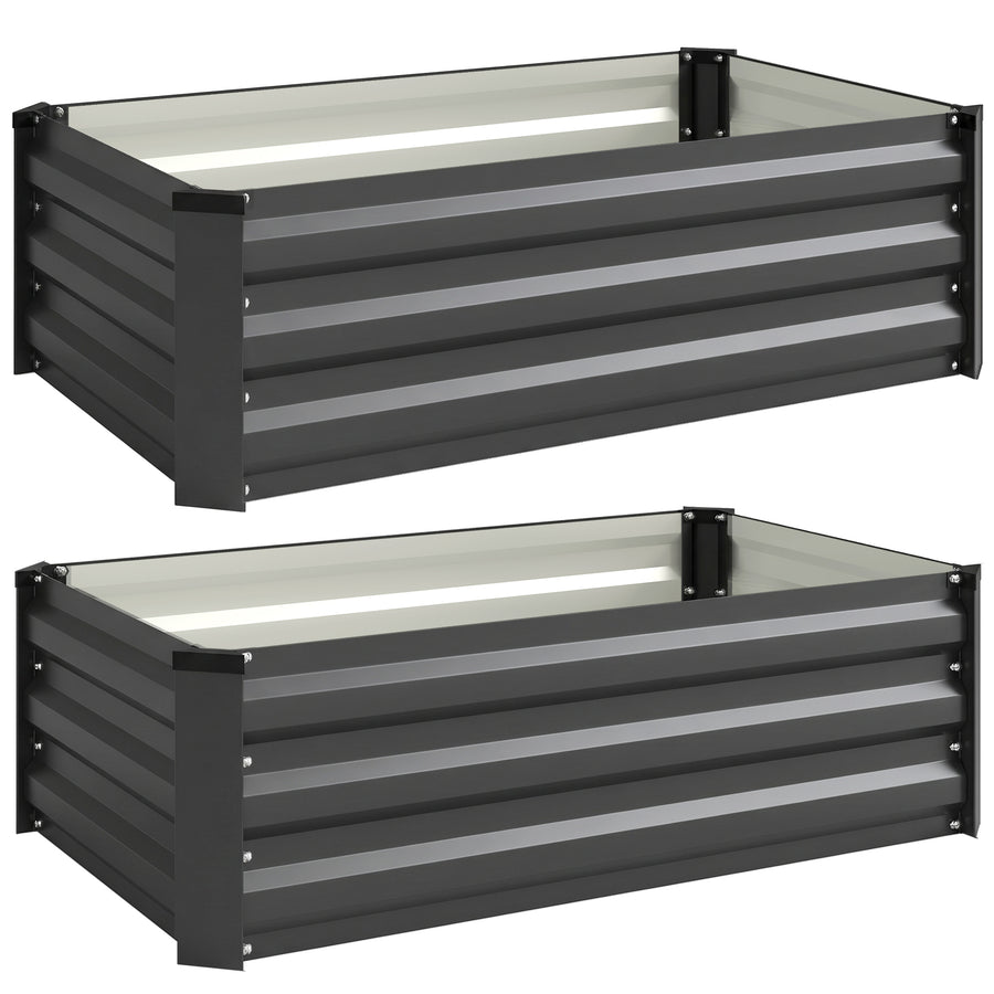 Metalliset kasvatuslaatikot avoimella pohjalla, 2 kpl, 100 x 60 x 30 cm, tummanharmaa