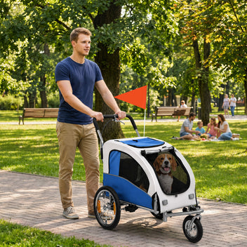 Koiran pyöräkärry ja rattaat 2-in-1, kokoontaitettava, 20 kg asti, vaaleanharmaa