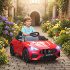 Lasten sähköauto Mercedes-AMG 12V, kaukosäädin, 3-pisteturvavyö, USB ja MP3, 3–6 v, punainen