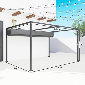 Pergola liukukatolla, 4 x 3 m, tummanharmaa