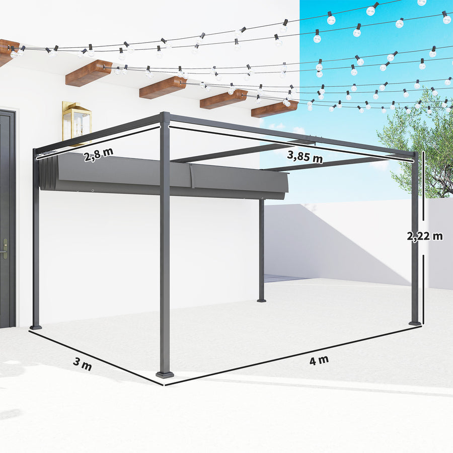 Pergola liukukatolla, 4 x 3 m, tummanharmaa