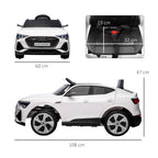 Lasten sähköauto Audi e-tron 12V, kaukosäädin, turvavyö ja musiikki, 3–5 v, valkoinen