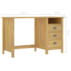 Työpöytä Hill Range 3 laatikolla 120x50x74 cm täysi mänty