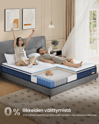 90 × 200 × 20 cm keskikova geelimuistivaahto- ja taskujousipatja, H3, 7 tukivyöhykettä, liike-eristys, hengittävä päällinen, sininen