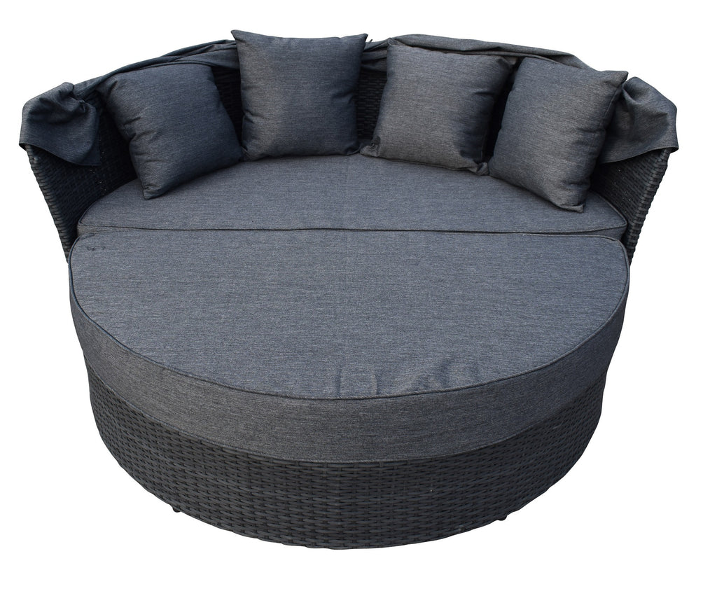 POHJOLA GARDEN Polyrottinki Aurinkovuode/Aurinkosänky/Aurinkopesä 165 cm, Paksu pehmuste, Katoksella Musta