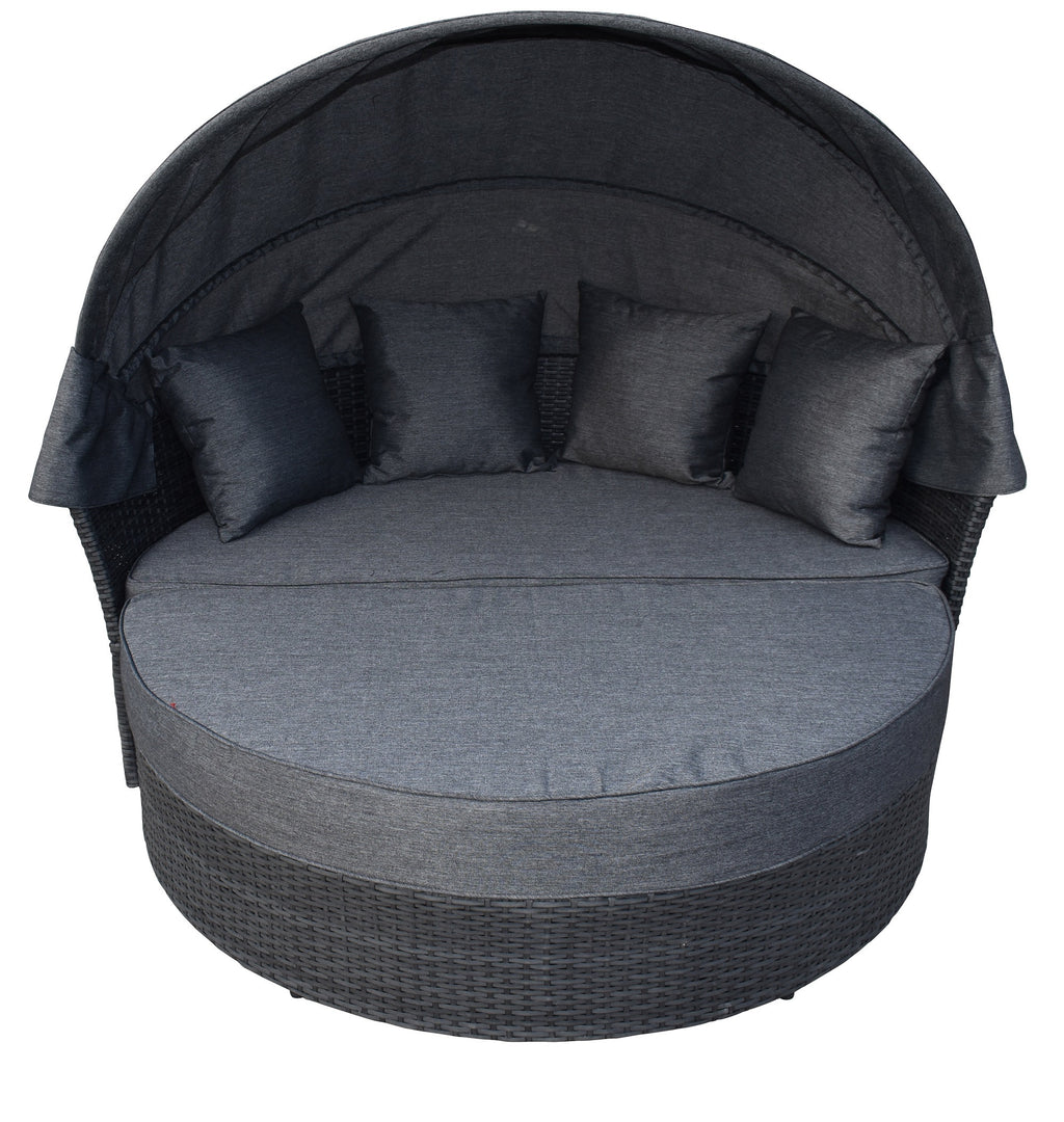 POHJOLA GARDEN Polyrottinki Aurinkovuode/Aurinkosänky/Aurinkopesä 165 cm, Paksu pehmuste, Katoksella Musta