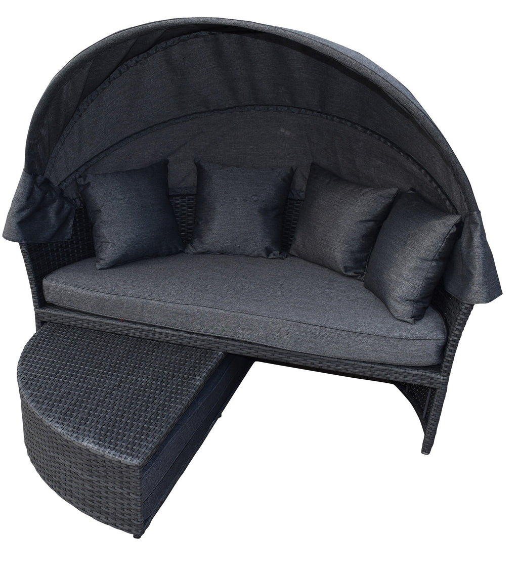 POHJOLA GARDEN Polyrottinki Aurinkovuode/Aurinkosänky/Aurinkopesä 165 cm, Paksu pehmuste, Katoksella Musta