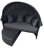 POHJOLA GARDEN Polyrottinki Aurinkovuode/Aurinkosänky/Aurinkopesä 165 cm, Paksu pehmuste, Katoksella Musta