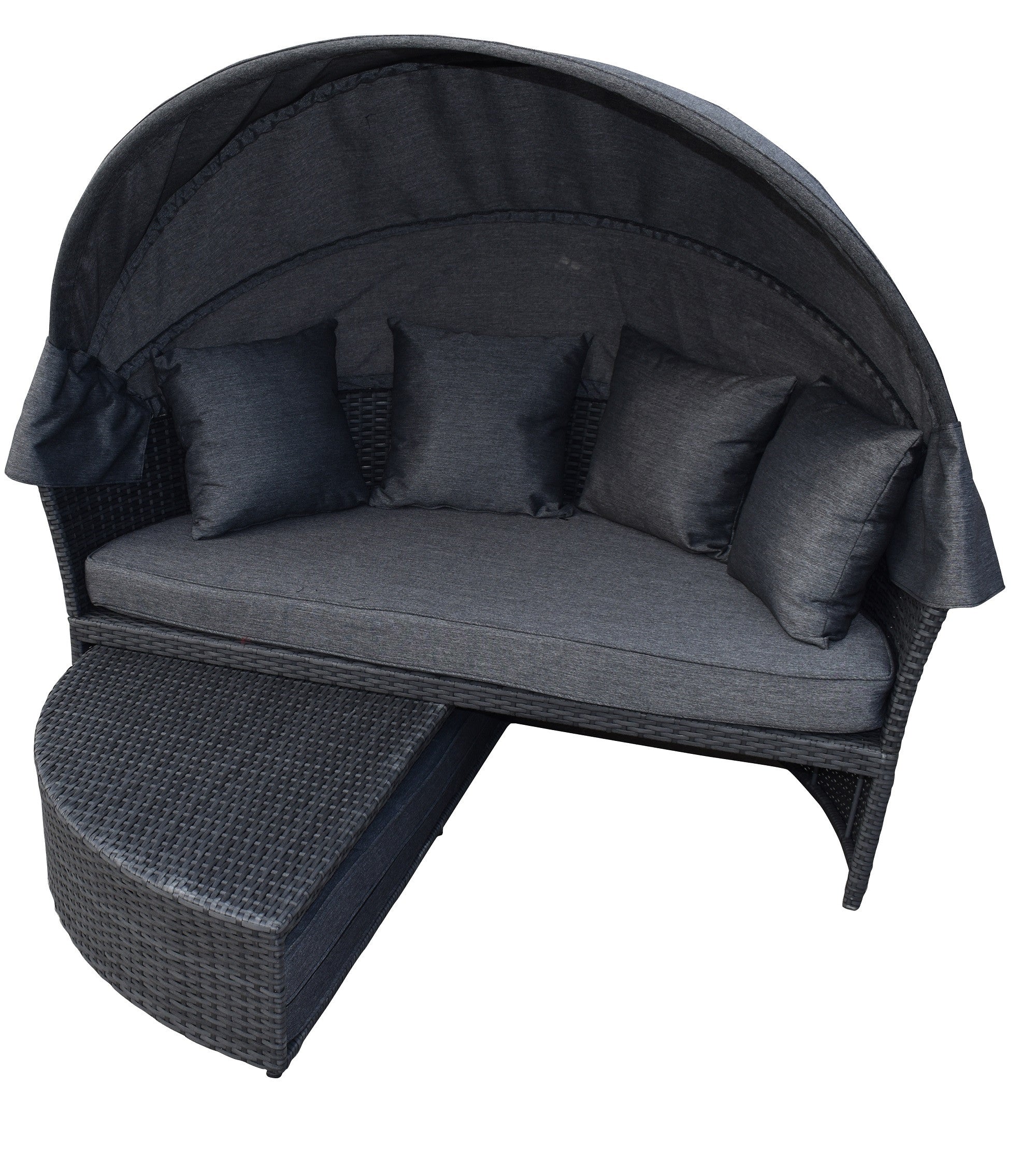 POHJOLA GARDEN Polyrottinki Aurinkovuode/Aurinkosänky/Aurinkopesä 165 cm, Paksu pehmuste, Katoksella Musta