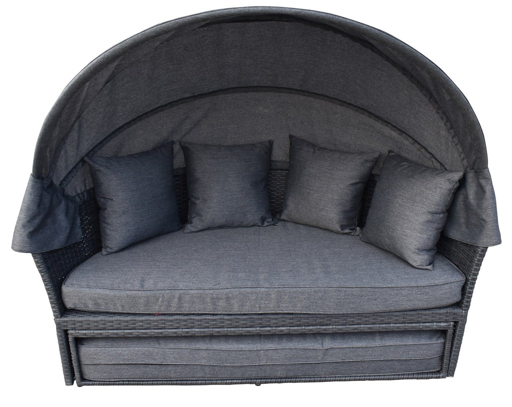 POHJOLA GARDEN Polyrottinki Aurinkovuode/Aurinkosänky/Aurinkopesä 165 cm, Paksu pehmuste, Katoksella Musta