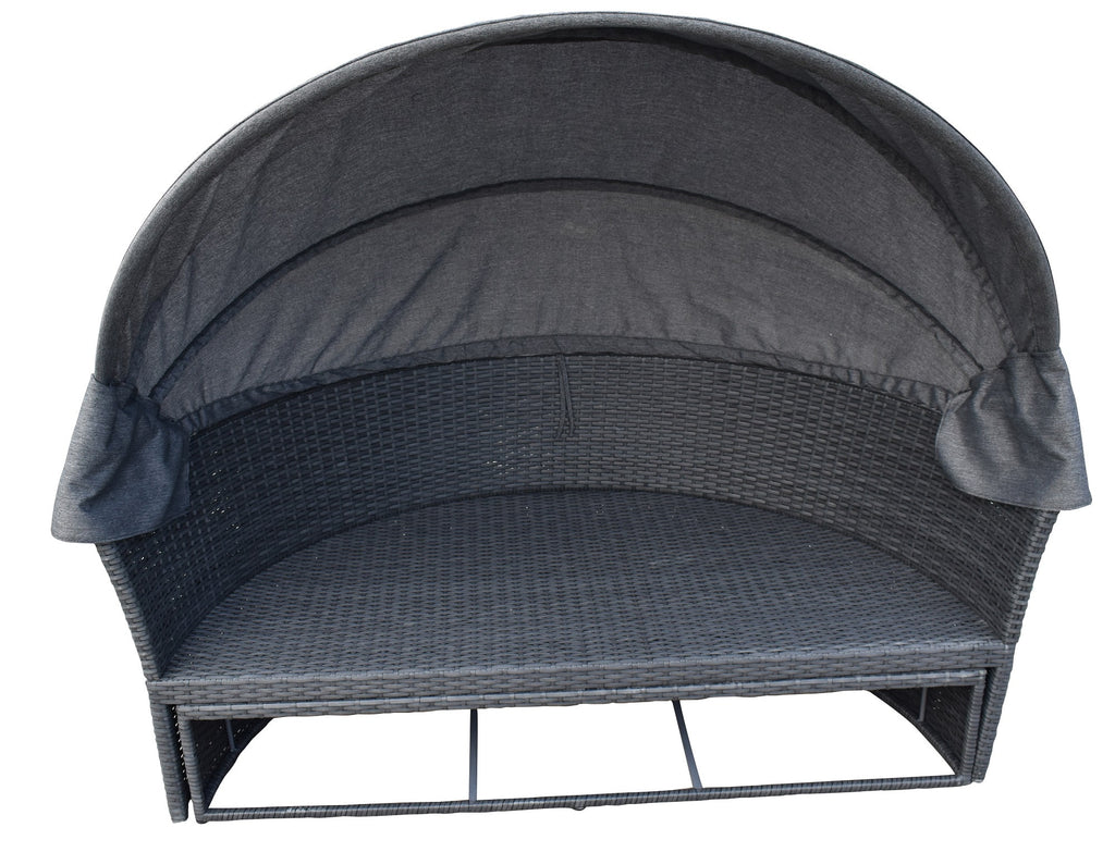 POHJOLA GARDEN Polyrottinki Aurinkovuode/Aurinkosänky/Aurinkopesä 165 cm, Paksu pehmuste, Katoksella Musta