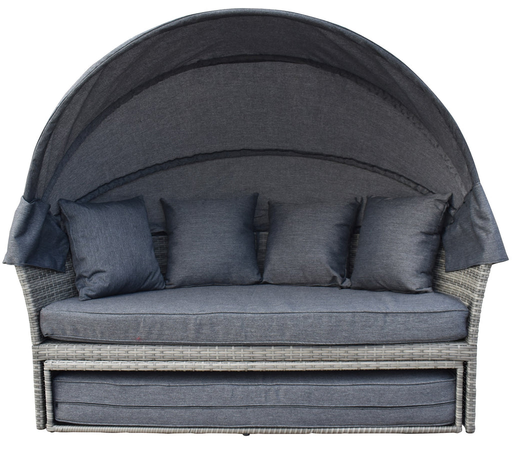 POHJOLA GARDEN Polyrottinki Aurinkovuode/Aurinkosänky/Aurinkopesä 165 cm, Paksu pehmuste, Katoksella Harmaa