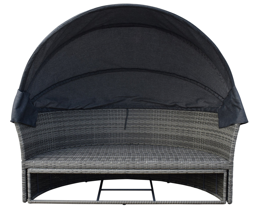 POHJOLA GARDEN Polyrottinki Aurinkovuode/Aurinkosänky/Aurinkopesä 165 cm, Paksu pehmuste, Katoksella Harmaa