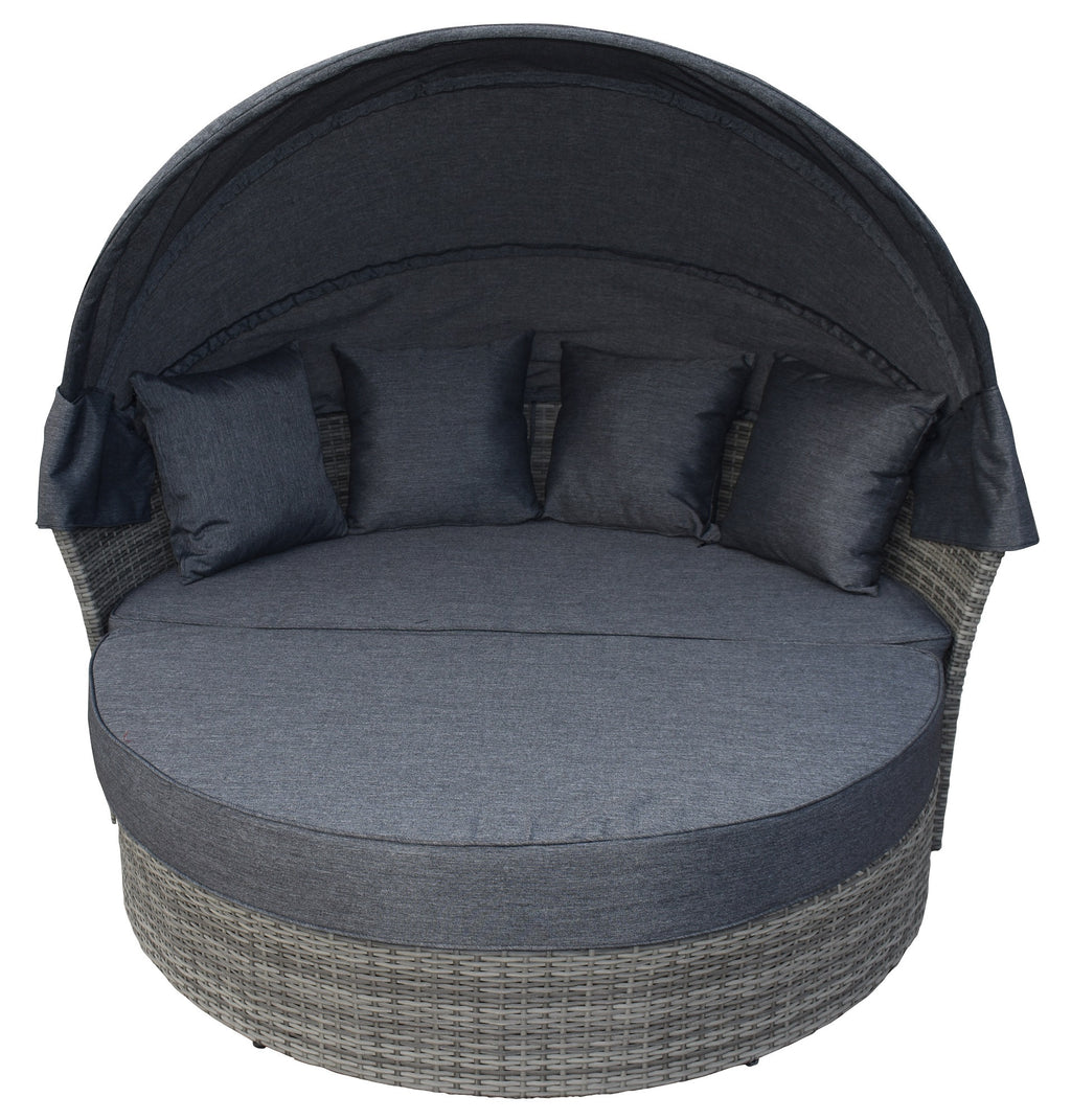 POHJOLA GARDEN Polyrottinki Aurinkovuode/Aurinkosänky/Aurinkopesä 165 cm, Paksu pehmuste, Katoksella Harmaa