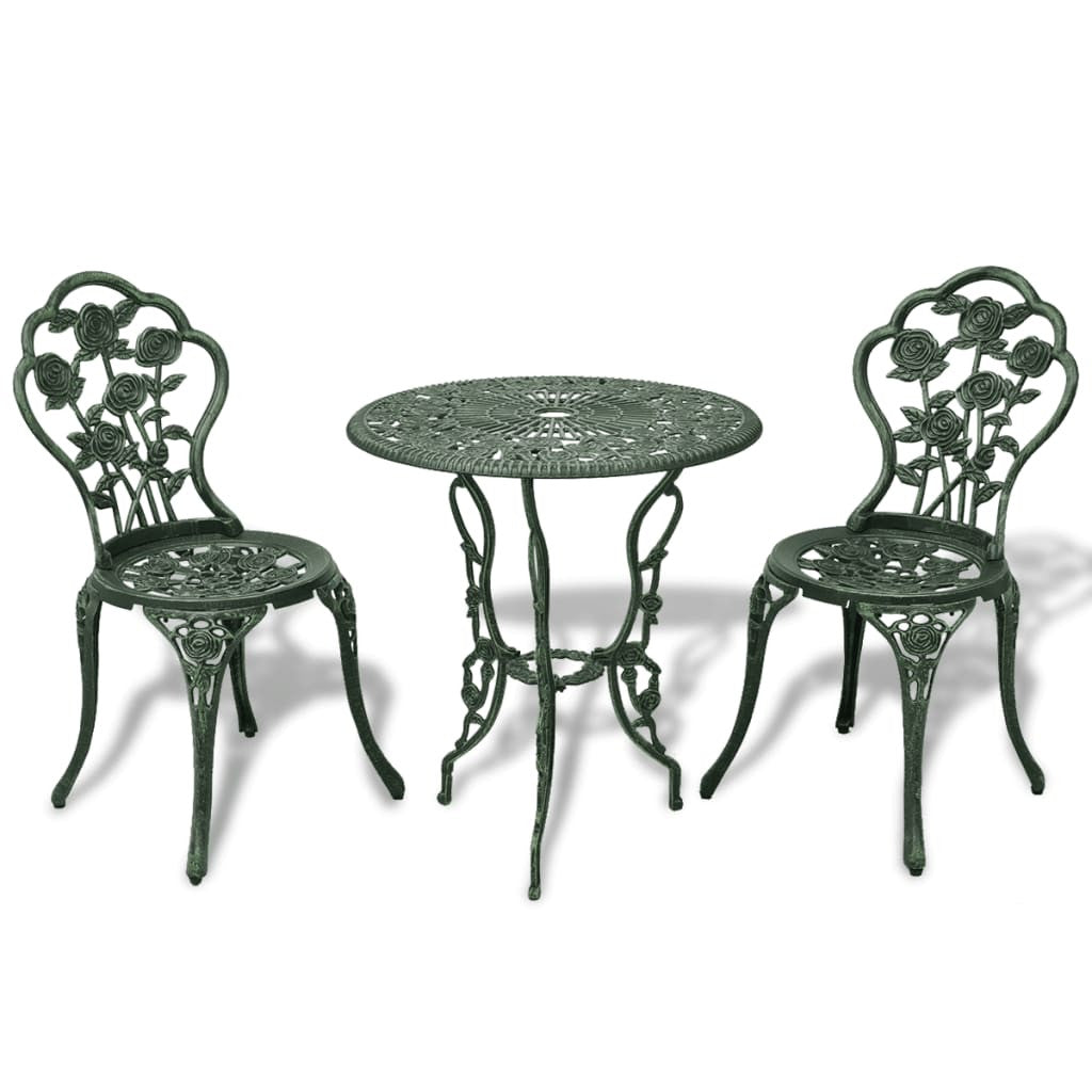 3-delat bistroset, gjuten aluminium, grönt