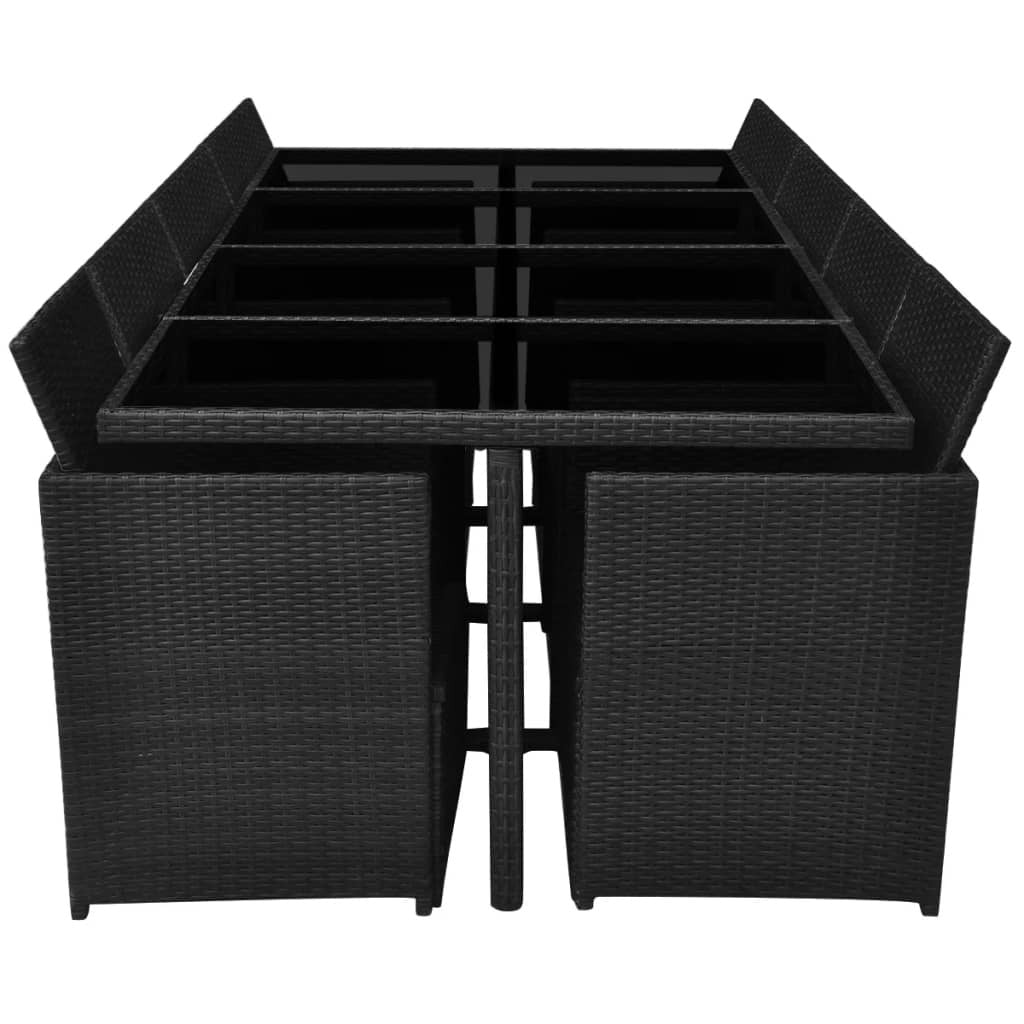 13-osainen Ulkoruokailuryhmä tyynyillä polyrottinki musta