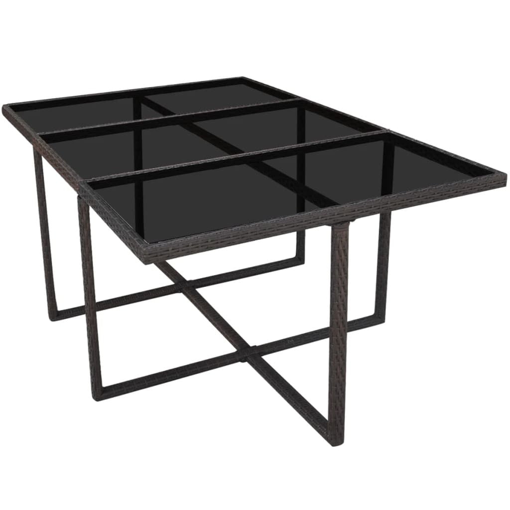 11-osainen Ulkoruokailuryhmä tyynyillä polyrottinki ruskea