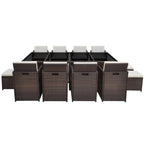 13-osainen Ulkoruokailuryhmä tyynyillä polyrottinki ruskea