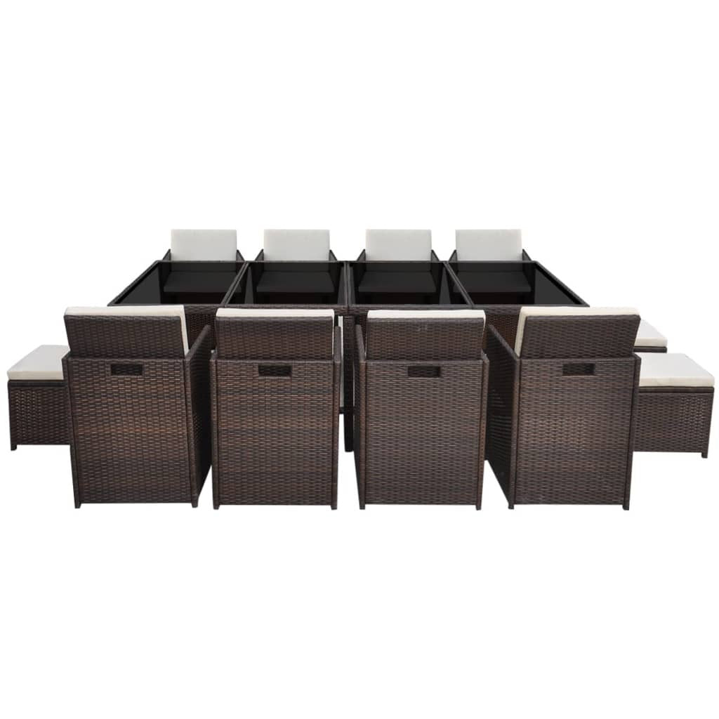 13-osainen Ulkoruokailuryhmä tyynyillä polyrottinki ruskea