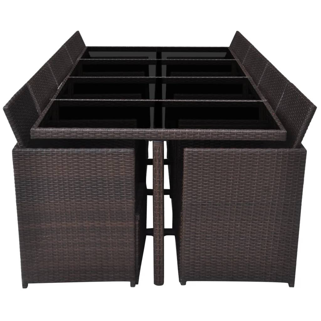 13-osainen Ulkoruokailuryhmä tyynyillä polyrottinki ruskea