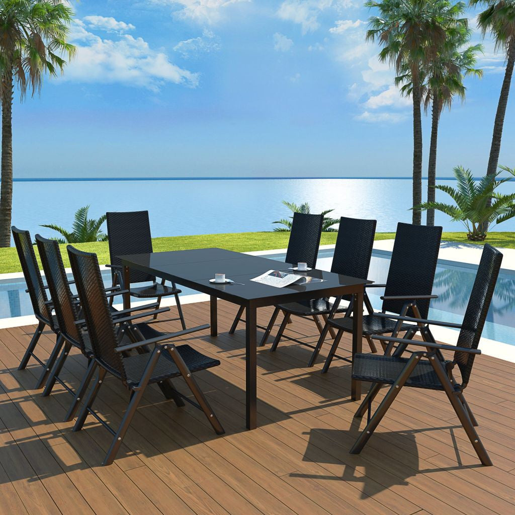 9-osainen Ulkoruokailuryhmä alumiini ja polyrottinki