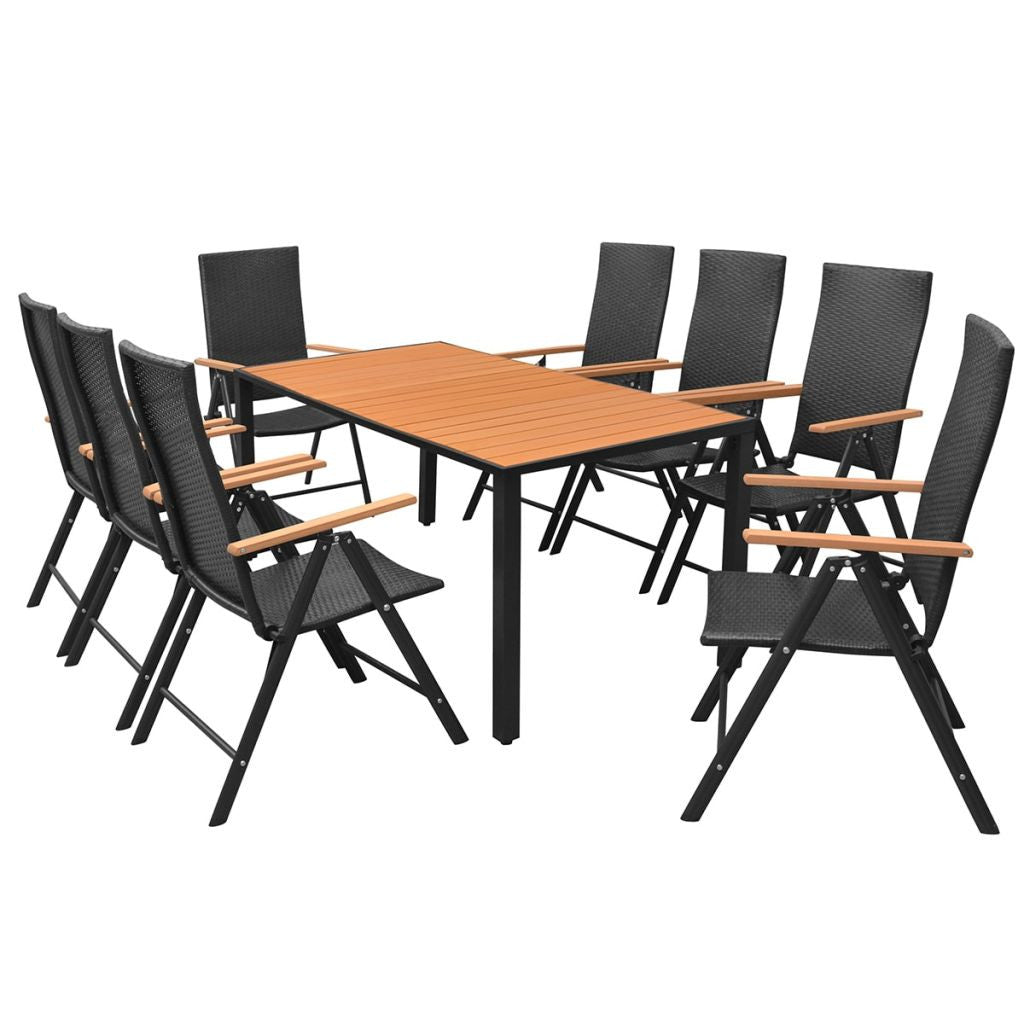 9-osainen Ulkoruokailuryhmä WPC ja polyrottinki musta