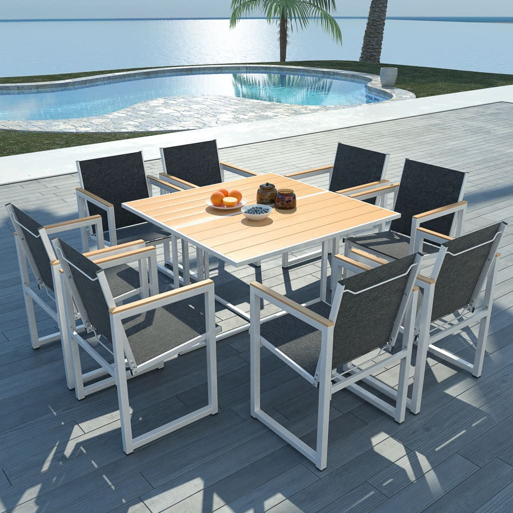 9-osainen Ulkoruokailuryhmä WPC pöytälevy alumiini