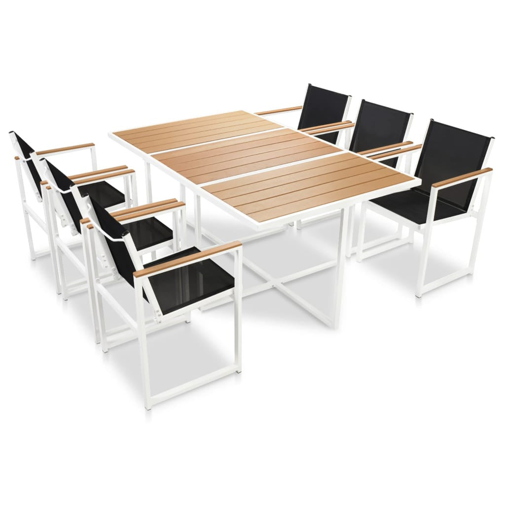 7-osainen Ulkoruokailuryhmä WPC pöytälevy alumiini